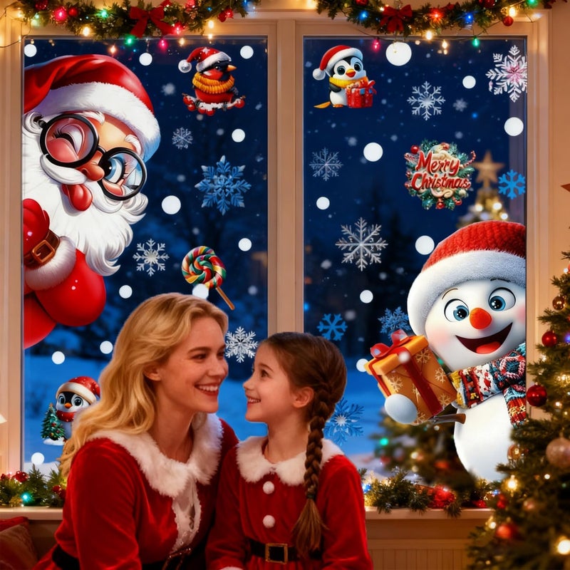 MAOTOAM Christmas Decoration Christmas Window Clings,55 pcs Static Decorative Stickers 2sheets, Double-Sided Glass Decals, Indoor Holiday Cartoon Decorations Sticker - Image 5